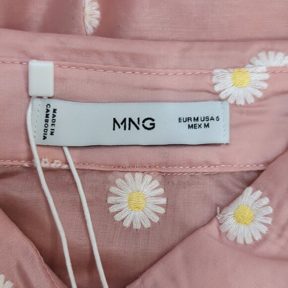 Mango Floral Embroidered Lyocell Short Sleeves Shirt Medium Pastel Pink - Picture 5 of 8